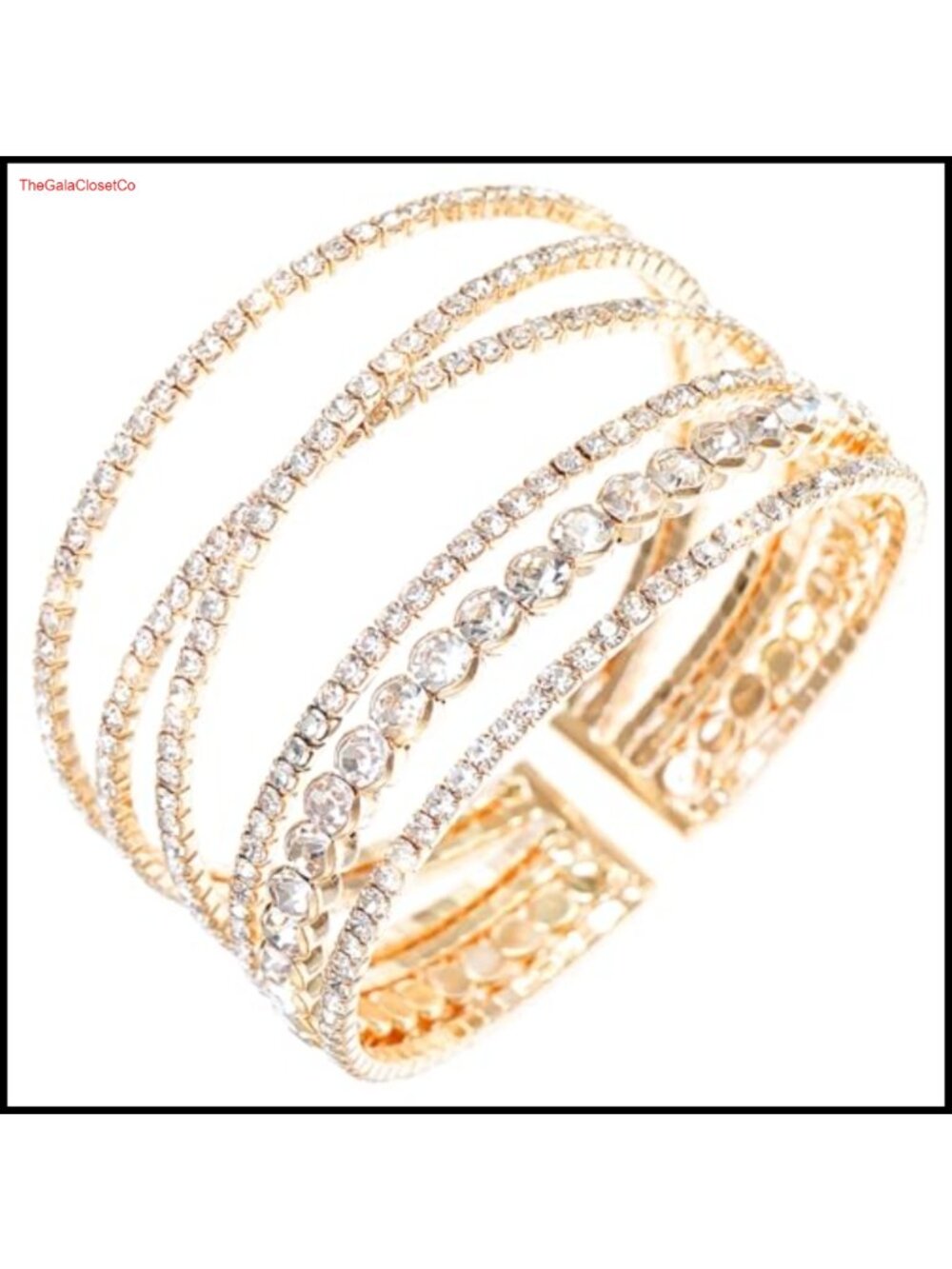 Rhinestone Cuff Bracelet for Women Multilayer Crystal Adjustable Open Cuff